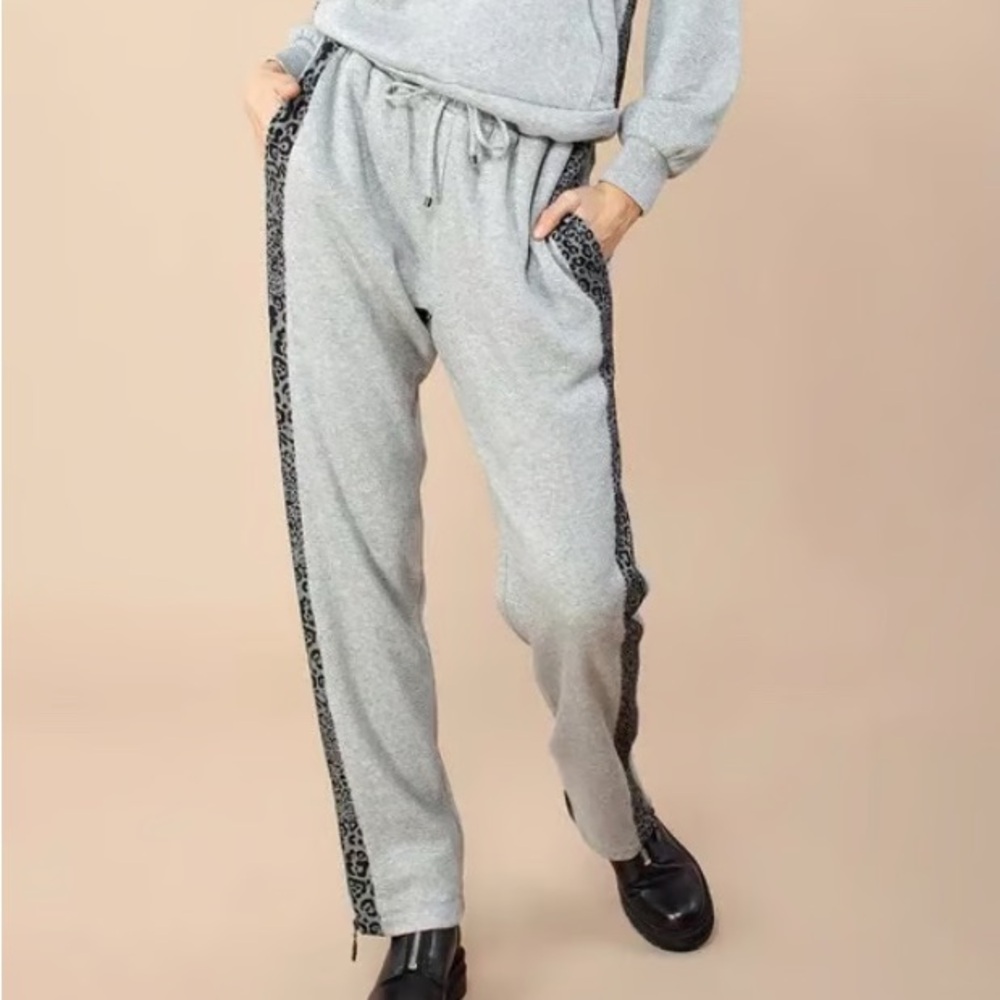 #316 HALE BOB Gray Track Joggers with Black Leopard Side Stripe NWT L